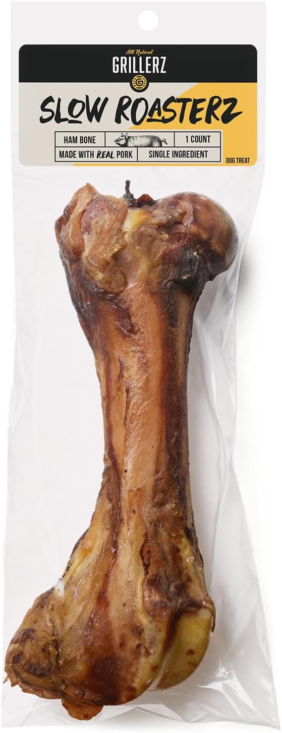 Scott Pet Grillerz Vacuum Sealed Ham Bone, 1 Count, Rawhide Free, All Natural Treat for All Breeds, Long Lasting, Easy to Digest, Dog Chew for Healthy Teeth