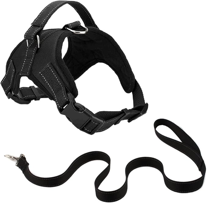 Oxford Cloth Dog Harness Leash Set for Large Medium Small Dogs Adjustable Reflective Harness for Dog(Black,-XL)