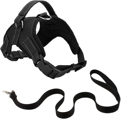 Oxford Cloth Dog Harness Leash Set for Large Medium Small Dogs Adjustable Reflective Harness for Dog(Black,-XL)