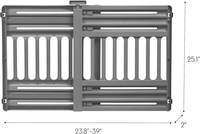 IRIS USA 25"-39" Dog Gate, Adjustable Indoor Pet Barrier, Pet Gate for Puppy, Small Dog, Cat, Easy Twist-to-Lock for Doorways & Stairs, Portable, Expandable, 25" Tall, Gray