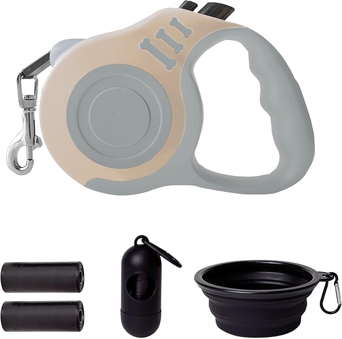 Retractable Dog Leash Automatic Telescopic Tractor Dog Tape, Pet Tape 10/16 FT Durable and Convenient, with Folding Bowl, Dispenser, Rubbish Bags, Suitable for Small and Medium Dogs