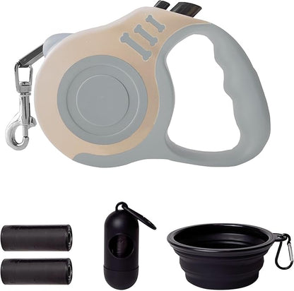 Retractable Dog Leash Automatic Telescopic Tractor Dog Tape, Pet Tape 10/16 FT Durable and Convenient, with Folding Bowl, Dispenser, Rubbish Bags, Suitable for Small and Medium Dogs