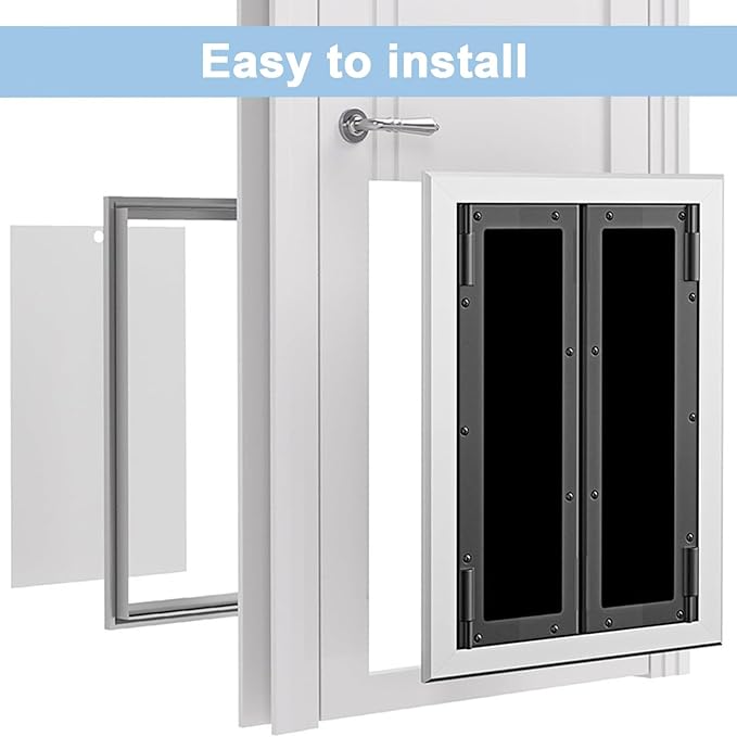 44/54cm Wide Dog Door for Wall, Auto Closing Indoor Pet Gate for Bedrooms/Kitchens/Entryway, Aluminum Alloy Frame with Plastic Doors Panel(Up to 55kg)