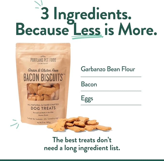 Portland Pet Food Company Bacon Dog Treats Healthy Biscuits for Large Medium & Small Dogs - Grain-Free, Human-Grade, All Natural Dog Cookies, Snacks & Training Treats - Made in the USA - 5 oz