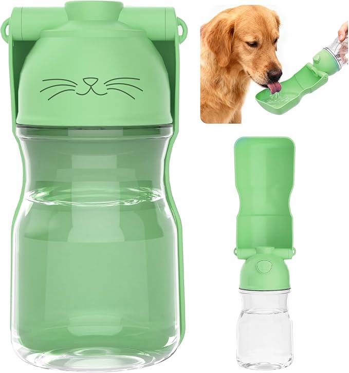 Dog Water Bottle, Portable Leak-Proof Water Dispenser with Drinking Bowl for Dogs and Cats, Travel Puppy Fountain Pet Water Bottle for Hiking Walking Outdoor (A012B-Green)