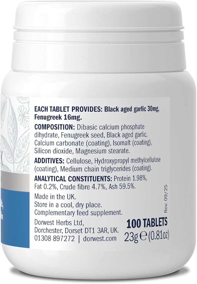 Dorwest Herbs Garlic And Fenugreek Tablets For Dogs And Cats 100 Tablets