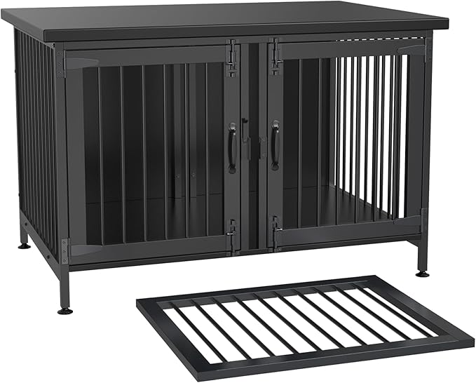 GDLF Double Dog Crate with Divider for 2 Small or 1 Dog, Furniture Style Kennel Indoor Cage with Removable Panel (Int.dims:36.2”Wx24.5”Dx21”H), Black