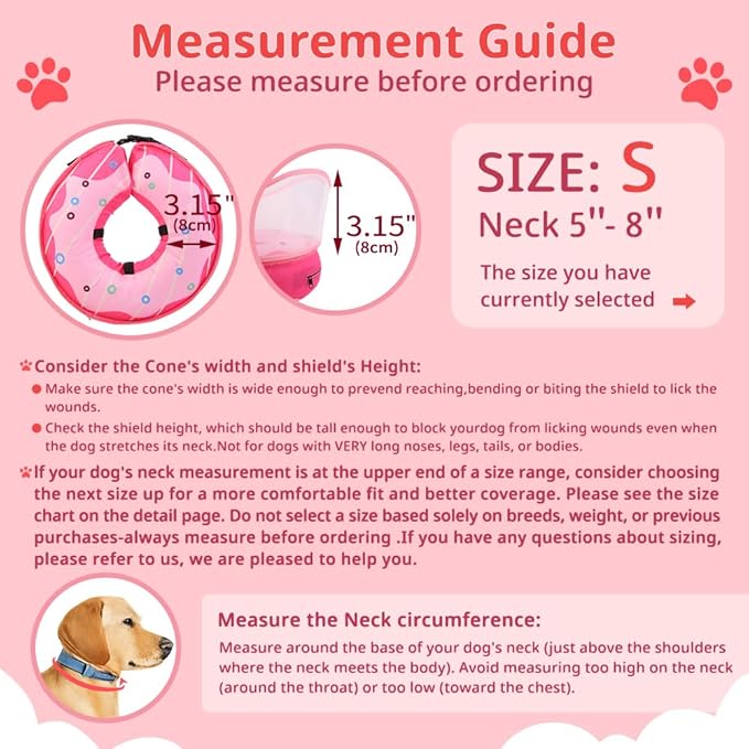 Soft Dog Cone Collar, Inflatable Cones Alternative After Surgery with Anti-Lick Shield, for Large/Medium/Small Dogs to Stop Licking, Elizabethan Neck Ecollars of Shame, Comfy Pillow Recovery, S