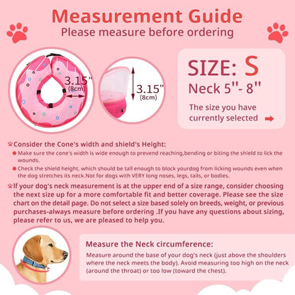 Soft Dog Cone Collar, Inflatable Cones Alternative After Surgery with Anti-Lick Shield, for Large/Medium/Small Dogs to Stop Licking, Elizabethan Neck Ecollars of Shame, Comfy Pillow Recovery, S