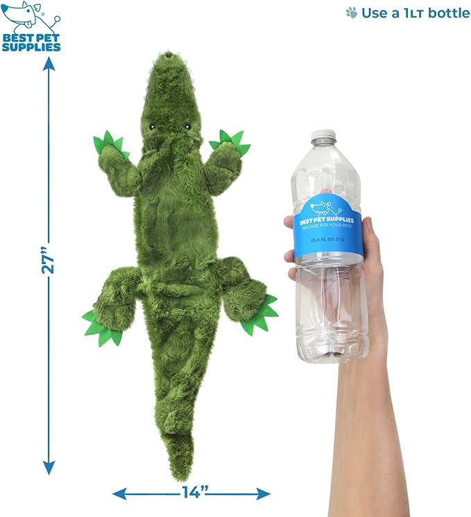 Best Pet Supplies 2-in-1 Stuffless Squeaky Dog Toys with Soft, Durable Fabric for Small, Medium, and Large Pets, No Stuffing for Indoor Play, Holds a Plastic Bottle - Alligator, Large (Pack of 3)