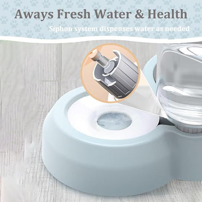 Double Dog Cat Bowls, Pets Food and Water Bowl Set with Automatic Water Dispenser and Stainless Steel Bowl Silicone Dog Bowl Mat, Gravity Feeder for Cats and Small Dogs Puppies (Blue)
