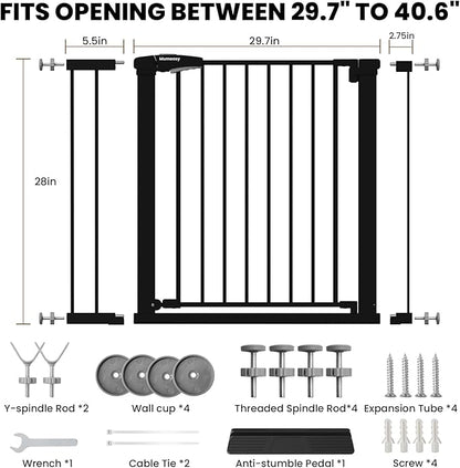 Baby Gate for Stairs, 29.7-40.6" Pressure Mounted Dog Gate, Auto Close Safety Gate for Children & Pets, Easy Install Pet Gate with Walk Thru Door for Doorways & Hallways, No Drilling, Dual-Lock Design