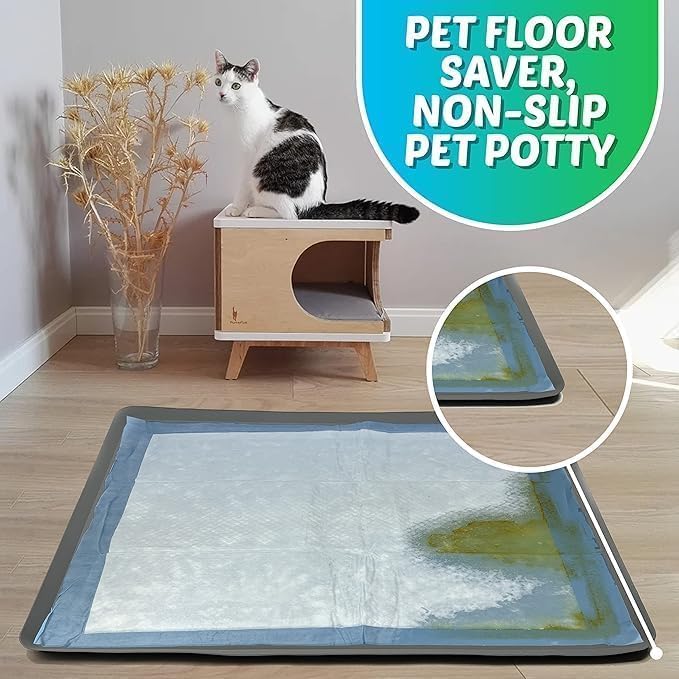 TidyFriend 2 Pk Dog Pee Pad Holder Tray Fits for 27.5” x 44” Pee Pads with Corner Lock Holes, Raised Edges, Non-Spill, Easy to Clean Silicone Dog Potty Tray Holder, for Indoor Floor Protection (Grey)