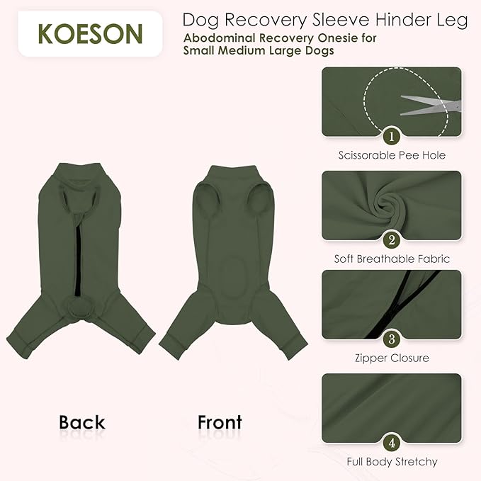 KOESON Breathable Recovery Suit for Dogs with Zipper to Stop Licking, Soft Dog Surgical Recovery Sleeve for Hind Legs, Strechy Pet Neuter/Spay Onesie, Large Dog Pant for Back Leg Wound Heal, XXXL