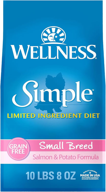 Wellness Simple Limited Ingredient Dry Dog Food for Sensitive Stomachs, Supports Skin & Coat, Small Breed, Grain-Free, Natural, Salmon & Potato Recipe, (10.5-Pound Bag)