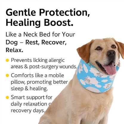 LovinPet Dog Recovery Collar, Adjustable Soft Cone for Medium & Large Dogs, Post-Surgery Comfort & Lick Prevention, Hippos Zoo Print, Blue