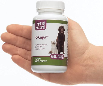 PetAlive C-Caps - All Natural Herbal Supplement Promotes Cellular and Immune System Health in Dogs and Cats - 60 Veggie Caps