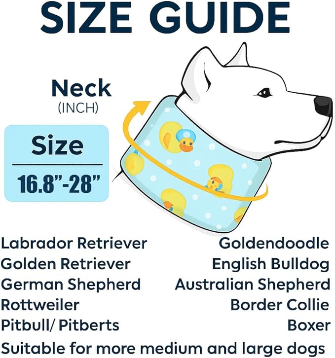 LovinPet Dog Recovery Collar, Adjustable Soft Cone for Medium & Large Dogs, Post-Surgery Comfort & Lick Prevention, Ducks with Hats Print,Blue