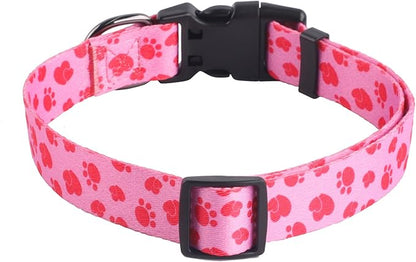 QQPETS Adjustable Soft Dog Collar: Print Flower Pink Multicolor Cute Patterns for XS Small Medium Large Pet Girl Boy Puppy Walking Running Training