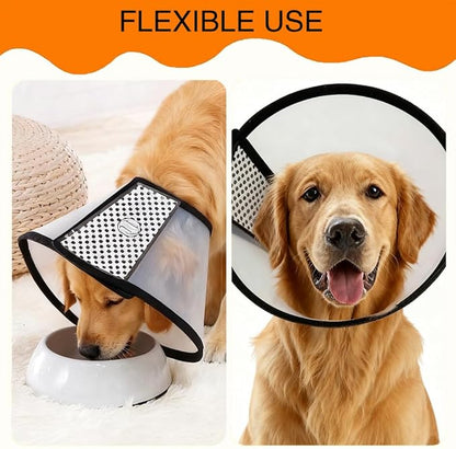 Dog Cone Collar After Surgery, Adjustable Elizabethan Collar for Dogs and Cats - Anti Lick Recovery Cone with Secure Wrap-Around Fastener for Wound Healing, Bathing(Clear, XL)