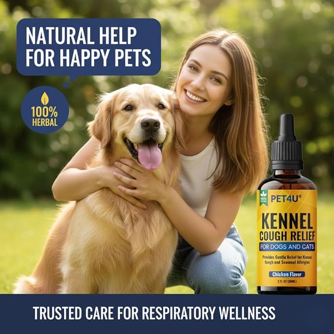 Kennel Cough Relief for Dogs & Cats - Natural Herbal Drops for Persistent Cough, Throat Irritation & Seasonal Allergies - Respiratory & Immune Support - Chicken Flavor