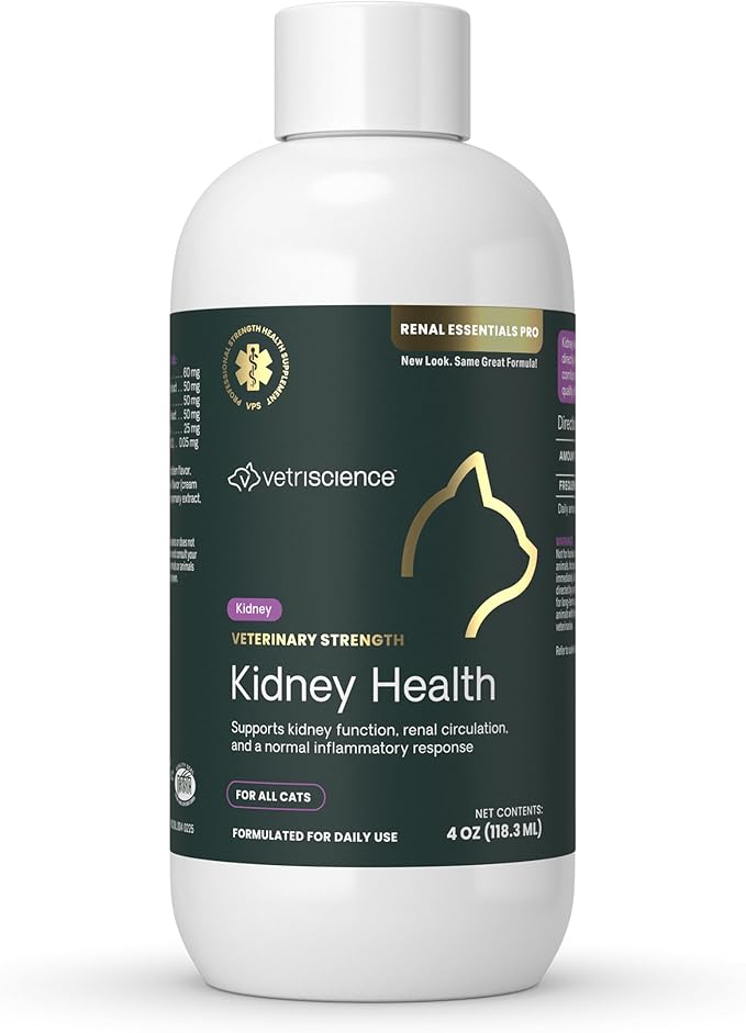 VetriScience Renal Essentials Pro Liquid - Kidney Functions & Maintenance Support Supplement for Cats - Health Supplement Aids Renal Blood Flow - Liquid Kidney Care Aid for Felines - 4 oz