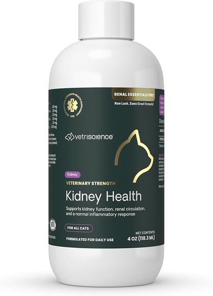 VetriScience Renal Essentials Pro Liquid - Kidney Functions & Maintenance Support Supplement for Cats - Health Supplement Aids Renal Blood Flow - Liquid Kidney Care Aid for Felines - 4 oz