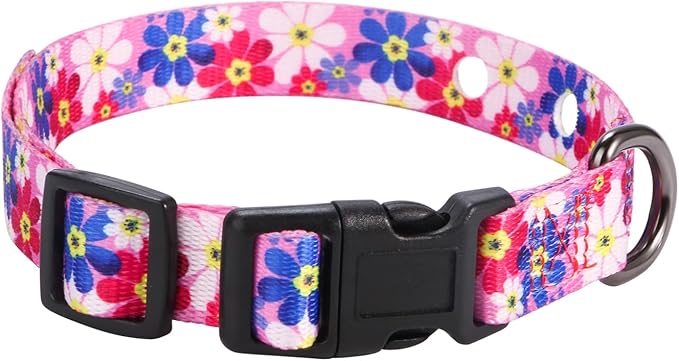 Rhea Rose 1 Inch Replacement Collar Strap Shock Collar with 2 Holes, Compatible with Nearly All Brands and Models of Underground Electric Dog Fences and Training Collars, Pink Daisy