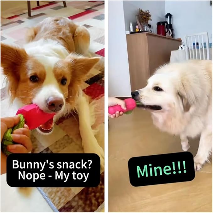 MewaJump Easter Toys Dog Squeaky Chew Toys for Aggressive Chewers, Rubber Carrot Dog Toys for Training and Cleaning, Durable Interactive Tough Dog Toy for Puppy Medium Dogs