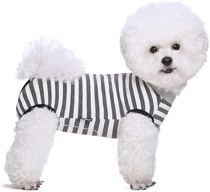 Dog Recovery Suit After Surgery,Spay Neuter Clothes for Female Dogs,Small Medium Dog Shirt,E-Collar Cone Alternative,Prevent Licking Wound Dog Onesie,Pet Surgical Suit(Grey White Stripe-s)