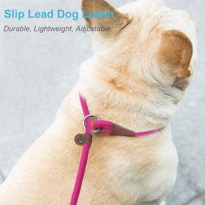 MayPaw Slip Lead Control Leash for Dogs No Pull, 13+ Colors Classic Dog Lead 7FT Pet Slip Leash, 1/4” Rope Leashes for Small Medium Animals (7ft*1/4", Rose red)
