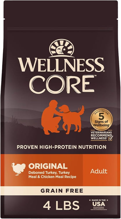 Wellness CORE Dry Dog Food, Grain-Free, High Protein, Natural, Original Turkey & Chicken Recipe, (4-Pound Bag)