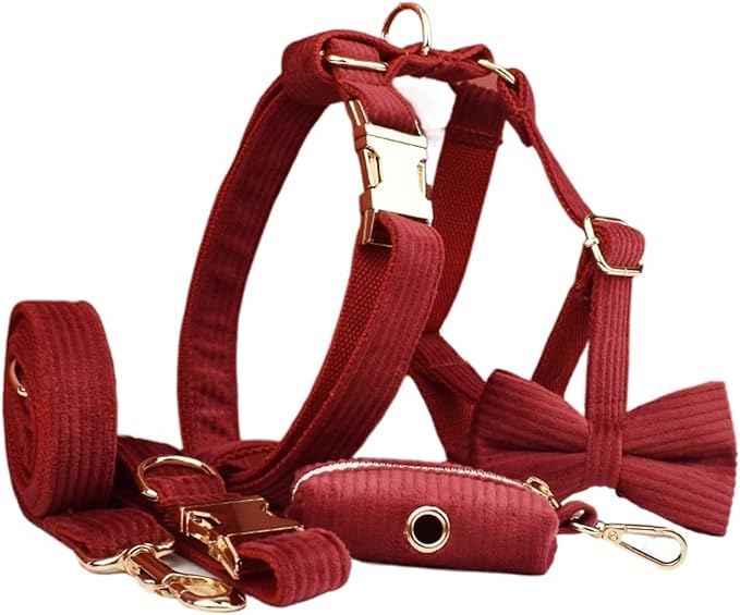 Dog Leash, 5Pcs Corduroy Dog Harness Collar Leash Set with Poop Bags,Hands Free(5PCS set13,X-Large)