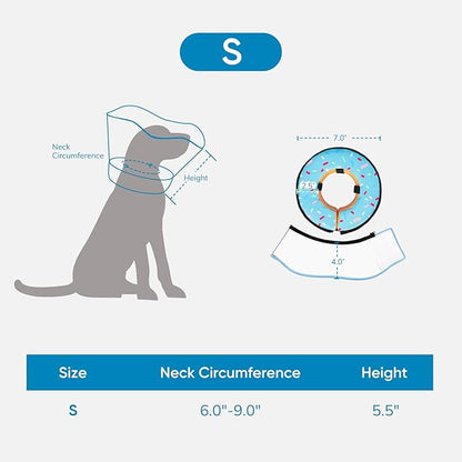 Sponge Dog Cone Collar, Dog Recovery Collar Alternative with Detachable High Clear Shield, Adjustable Soft Neck Cone for Small Medium Large Dogs, Stop Licking After Surgery ((DonutBlue,S)