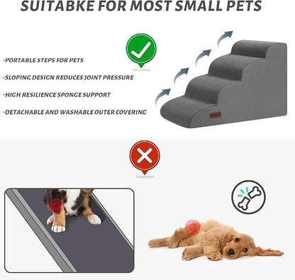 Aodisman Dog Steps for Bed, 4-Step Dog Stairs Ramp for Small Dogs and Cats, Indoor Non-Slip Pet Stairs Suitable for Older, Short-Legged, and Puppy Dogs to Climb onto High Beds and Couch, 17.4" H,Grey