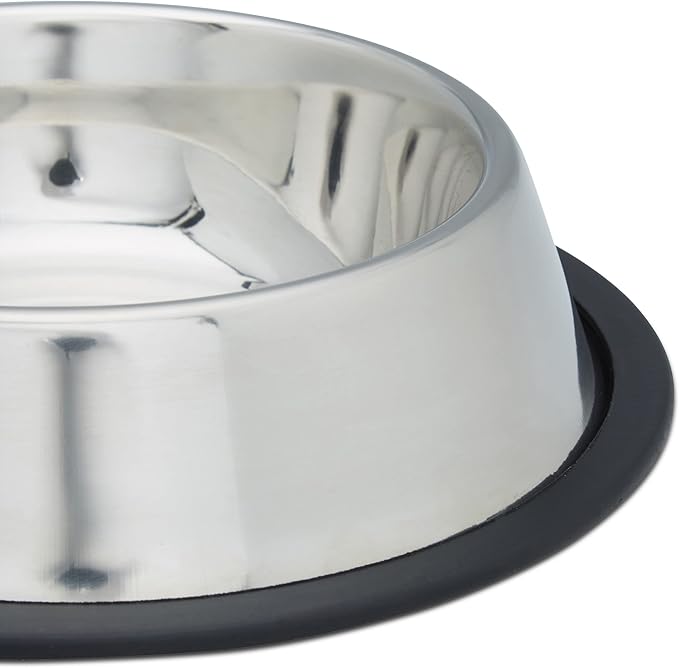 Relaxdays Dog Feeding Bowl Set of 2, Water Dish, Feeding Station, Non-Slip. Stainless Steel, Size M, 0.5 L, Silver