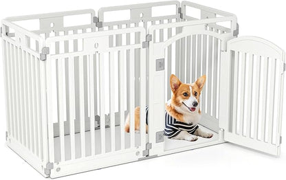 Giantex 6 Panel Dog Playpen, 32'' Tall Plastic Pet Fence with Lockable Door, Indoor Outdoor Portable Dog Exercise Pen for Medium Dogs, Expandable & Configurable into Square or Rectangle