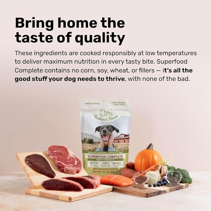 BADLANDS RANCH by Katherine Heigl – Superfood Complete Air-Dried Beef Dog Food – High Protein with Superfoods for Daily Wellness & Consistent Nutrition – 64 oz
