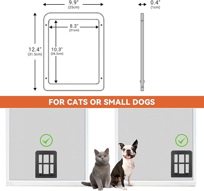 Dog Door for Screen Door - 8.3" x 10.3" Small Pet Door for Cats & Small Dogs, Magnetic Flap Auto Close, Lockable Insert, Sliding Screen Door Compatible, Black