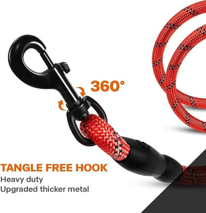 Taglory Rope Dog Leash 4 FT with Comfortable Padded Handle, Highly Reflective Threads Leash and Anti-Tangle Clip for Walking Small Dogs, 3/8 inch, Red