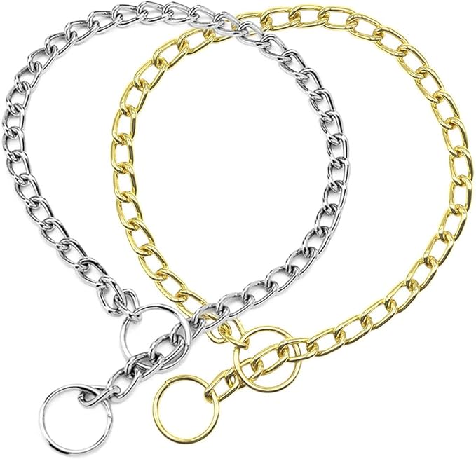 Choke Chain for Dogs, Metal Slip Link Training Heavy Duty Dog Choker Collar Puppy Collars for Small Medium Large Big XL Breed Dogs, Silver+Gold M