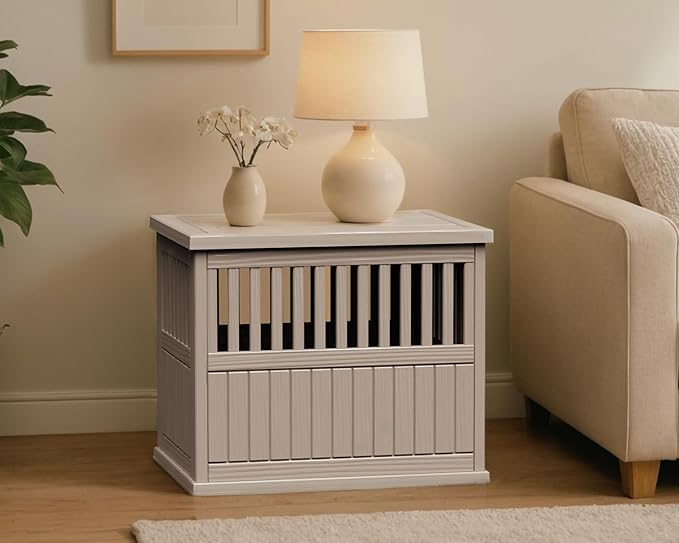 30 INCH Small Dog Crate Furniture Lockable Dog Kennel Indoor Dogs Cage Heavy Duty Decorative Plastic Pet Cage End Table for Small/Medium Dogs,Grey
