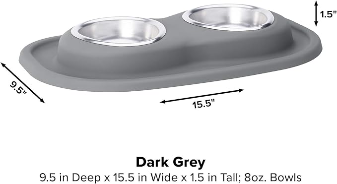WeatherTech Double Low Pet Feeding System - Compact and Portable Dog/Cat Food and Water Station - 8 oz (1 Cup) Dark Grey (DL0801DG)