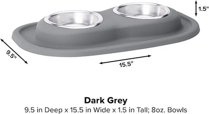 WeatherTech Double Low Pet Feeding System - Compact and Portable Dog/Cat Food and Water Station - 8 oz (1 Cup) Dark Grey (DL0801DG)