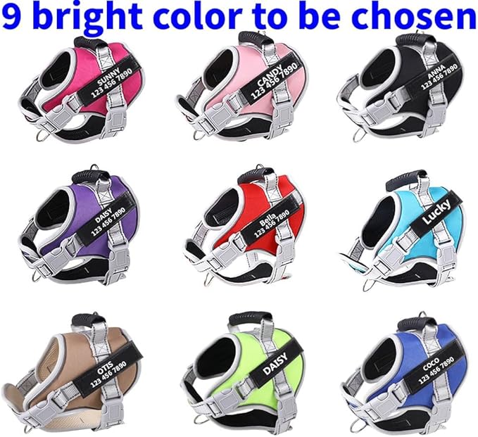 Moonpet Upgraded Personalized Custom No Pull Tactical Dog Harness Leash Set with Name and Phone Number, Heavy Duty Pet Dog Vest Harness for Training and Walking (XS-XXL, 9 Colorful)