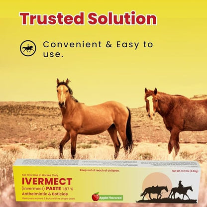 Ivermectin Horse Paste 1.87% Apple Flavored - 6.08g Paste of Horses - Treats Up to 1250 LB - Ivermectin Paste for Horse Dewormer (Pack of 2)