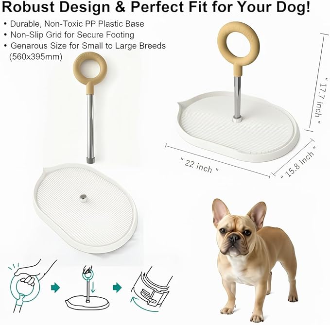 Dog Potty Tray with Handle, minandhua Indoor Puppy Potty Training Tray & Pee Pad Holder, Oval Design with Pour Spout & Non-Slip Grid, Easy-Clean for Small Medium Large Dogs (White)