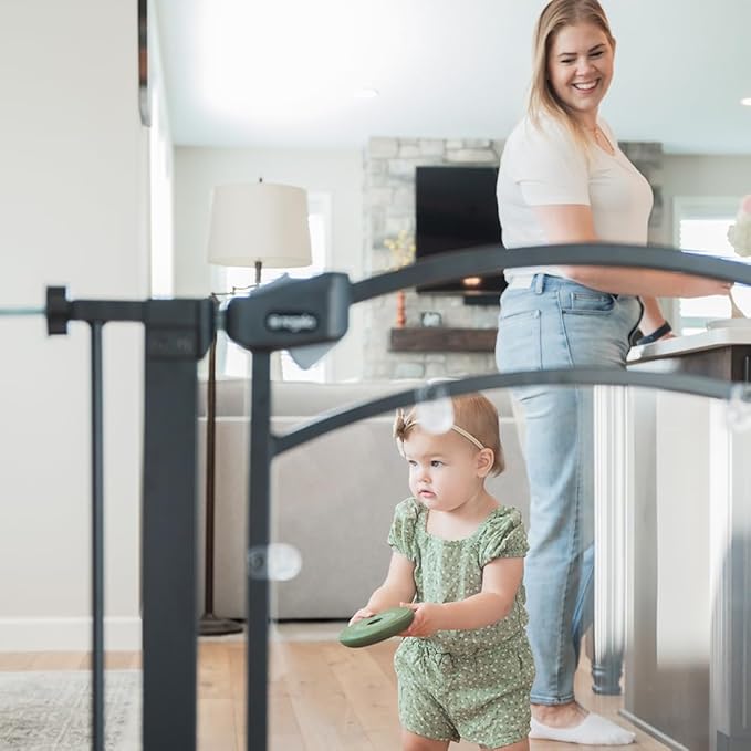 Regalo Safety 29.5–37” Clear Walk Through Baby Gate for Doorways & Bottom of Stairs, Pressure Mounted Baby Gate with Door for Toddlers & Pets, Tested & Trusted, American Designed, Family Owned