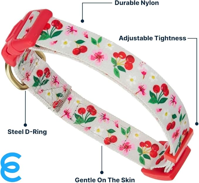 Blueberry Pet 7 Patterns Cherry Garden Grey Adjustable Dog Collar with Dainty Flowers, Medium, Neck 14.5"-20"