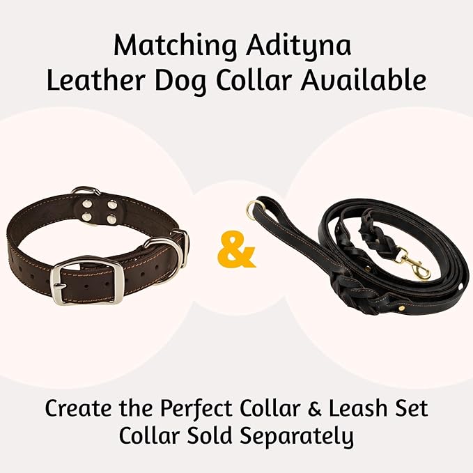 ADITYNA - Double Handle Leather Dog Leash 6ft - Heavy Duty Braided Dog Leash with Traffic Handle - Lead for Training and Walking Medium Large Breeds (Black, Two Handles 6 Foot x 5/8")